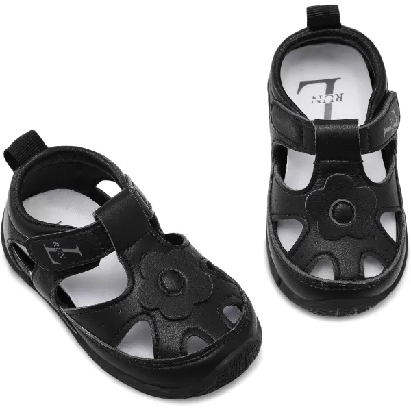 LRUN Toddler Mary Jane Shoes Girls Casual Barefoot Sandals Breathable Princess Dress Flats NonSlip Rubber Sole Infant First Walker Shoes for Outdoor IndoorBlack