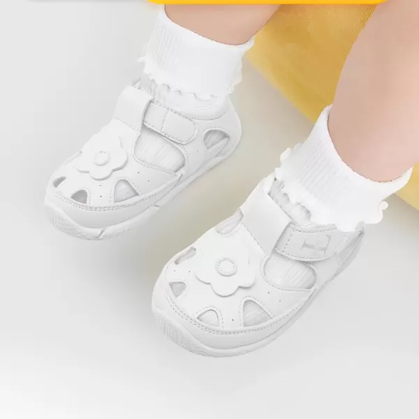 LRUN Toddler Mary Jane Shoes Girls Casual Barefoot Sandals Breathable Princess Dress Flats NonSlip Rubber Sole Infant First Walker Shoes for Outdoor IndoorWhite