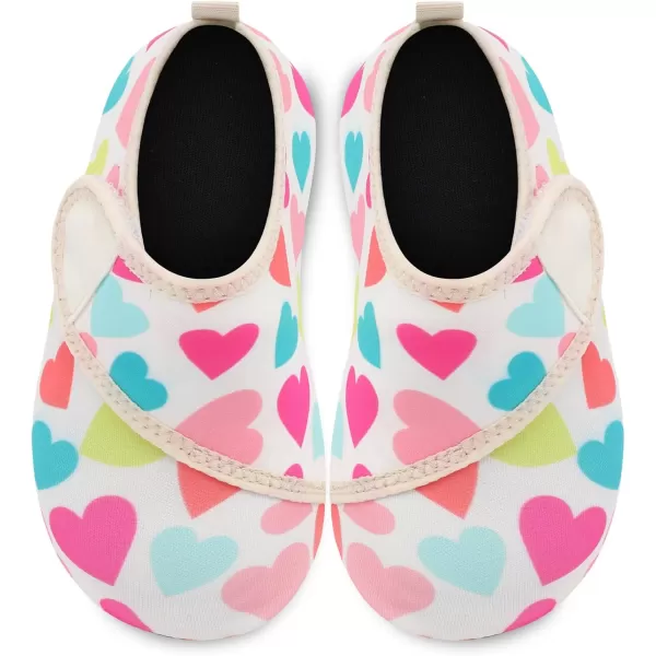 LRUN Toddler Water Shoes Barefoot Aqua Socks Kids Swim Shoes for Beach Pool Surfing YogaBeige Heart