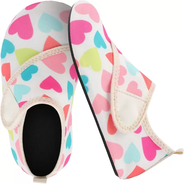 LRUN Toddler Water Shoes Barefoot Aqua Socks Kids Swim Shoes for Beach Pool Surfing YogaBeige Heart