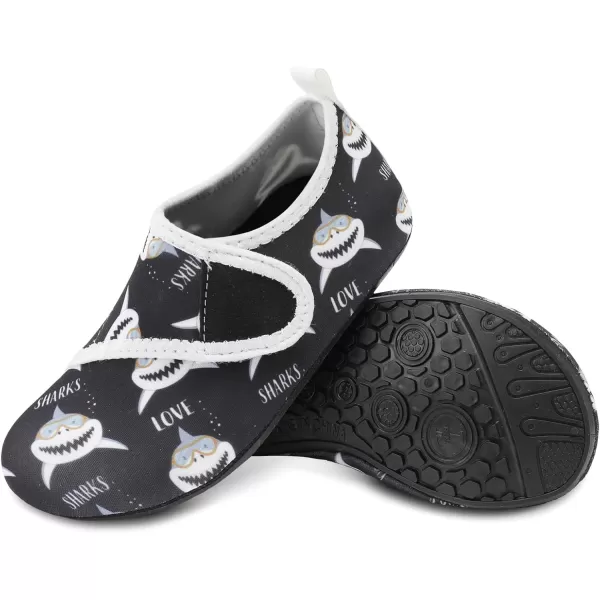 LRUN Toddler Water Shoes Barefoot Aqua Socks Kids Swim Shoes for Beach Pool Surfing YogaBlack Shark