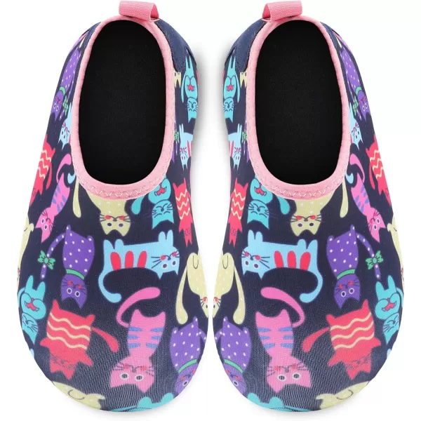 LRUN Toddler Water Shoes Barefoot Aqua Socks Kids Swim Shoes for Beach Pool Surfing YogaNavy Cat