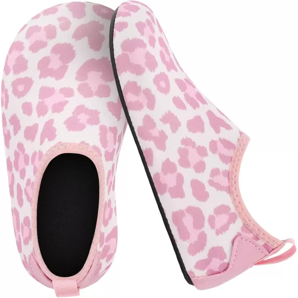 LRUN Toddler Water Shoes Barefoot Aqua Socks Kids Swim Shoes for Beach Pool Surfing YogaPink Leopard