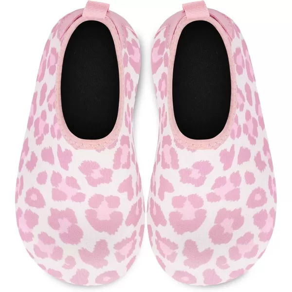 LRUN Toddler Water Shoes Barefoot Aqua Socks Kids Swim Shoes for Beach Pool Surfing YogaPink Leopard