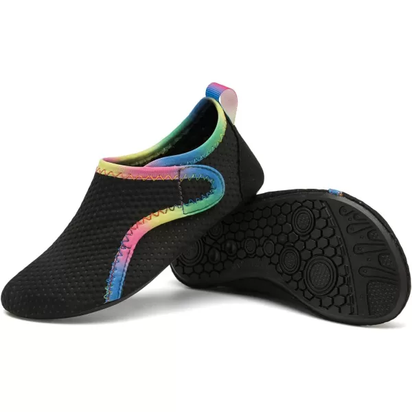 LRUN Toddler Water Shoes Barefoot Aqua Socks Kids Swim Shoes for Beach Pool Surfing YogaStrip Black Rainbow