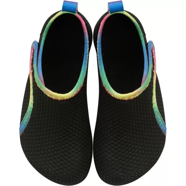 LRUN Toddler Water Shoes Barefoot Aqua Socks Kids Swim Shoes for Beach Pool Surfing YogaStrip Black Rainbow
