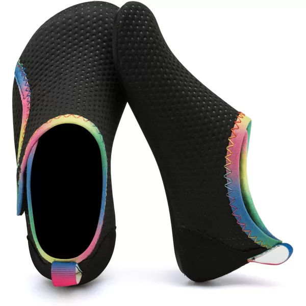 LRUN Toddler Water Shoes Barefoot Aqua Socks Kids Swim Shoes for Beach Pool Surfing YogaStrip Black Rainbow