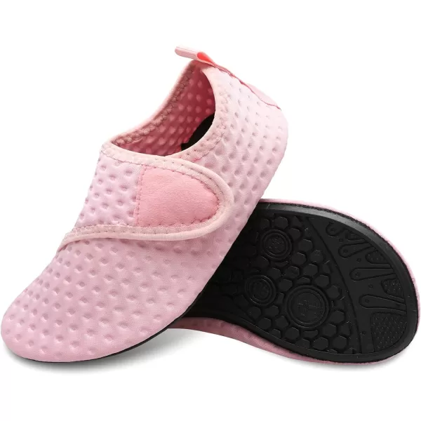 LRUN Toddler Water Shoes Barefoot Aqua Socks Kids Swim Shoes for Beach Pool Surfing YogaStrip Pink