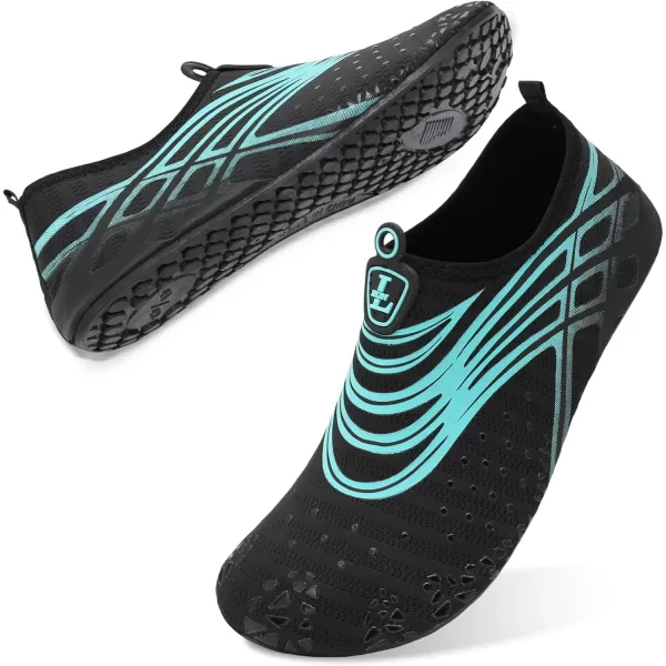LRUN Women Water Shoes Mens Barefoot Skin Aqua Socks for Run Dive Surf Swim Beach Yoga Quick DryingBlack Blue Mesh
