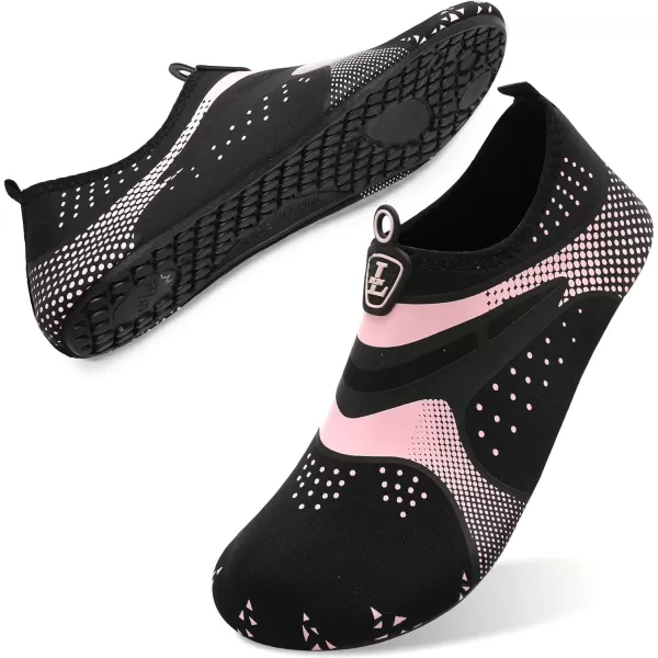 LRUN Women Water Shoes Mens Barefoot Skin Aqua Socks for Run Dive Surf Swim Beach Yoga Quick DryingBlack Pink Dot
