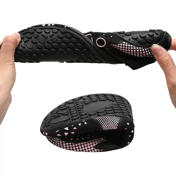 LRUN Women Water Shoes Mens Barefoot Skin Aqua Socks for Run Dive Surf Swim Beach Yoga Quick DryingBlack Pink Dot