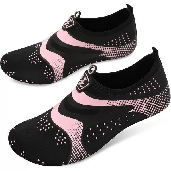 LRUN Women Water Shoes Mens Barefoot Skin Aqua Socks for Run Dive Surf Swim Beach Yoga Quick DryingBlack Pink Dot