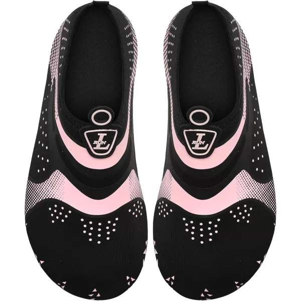 LRUN Women Water Shoes Mens Barefoot Skin Aqua Socks for Run Dive Surf Swim Beach Yoga Quick DryingBlack Pink Dot