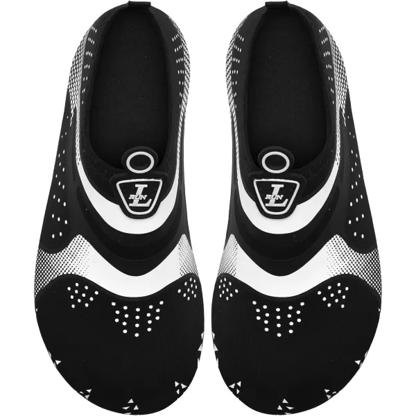 LRUN Women Water Shoes Mens Barefoot Skin Aqua Socks for Run Dive Surf Swim Beach Yoga Quick DryingBlack Silver Dot
