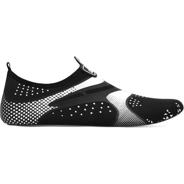 LRUN Women Water Shoes Mens Barefoot Skin Aqua Socks for Run Dive Surf Swim Beach Yoga Quick DryingBlack Silver Dot