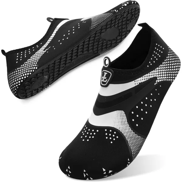 LRUN Women Water Shoes Mens Barefoot Skin Aqua Socks for Run Dive Surf Swim Beach Yoga Quick DryingBlack Silver Dot