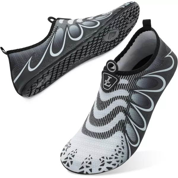 LRUN Women Water Shoes Mens Barefoot Skin Aqua Socks for Run Dive Surf Swim Beach Yoga Quick DryingG Black Grey