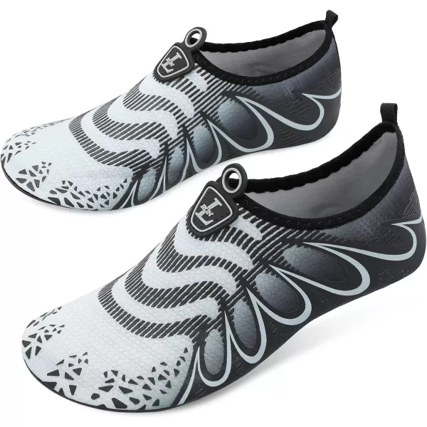 LRUN Women Water Shoes Mens Barefoot Skin Aqua Socks for Run Dive Surf Swim Beach Yoga Quick DryingG Black Grey