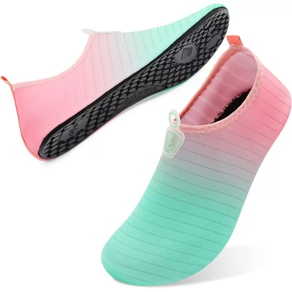 LRUN Women Water Shoes Mens Barefoot Skin Aqua Socks for Run Dive Surf Swim Beach Yoga Quick DryingG Green Pink