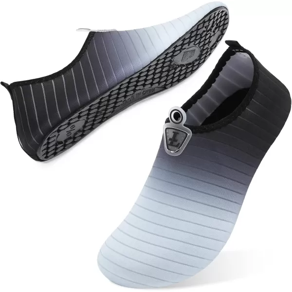 LRUN Women Water Shoes Mens Barefoot Skin Aqua Socks for Run Dive Surf Swim Beach Yoga Quick DryingG Grey Black
