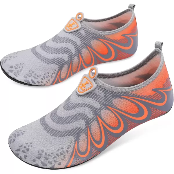 LRUN Women Water Shoes Mens Barefoot Skin Aqua Socks for Run Dive Surf Swim Beach Yoga Quick DryingG Grey Orange