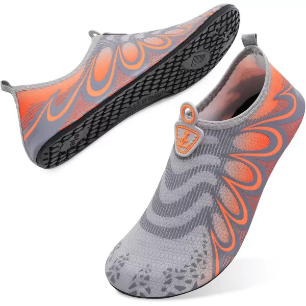 LRUN Women Water Shoes Mens Barefoot Skin Aqua Socks for Run Dive Surf Swim Beach Yoga Quick DryingG Grey Orange