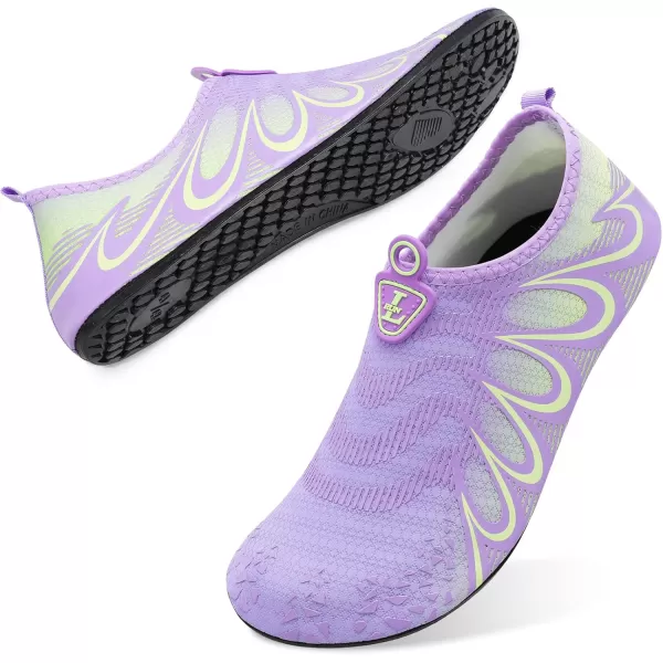 LRUN Women Water Shoes Mens Barefoot Skin Aqua Socks for Run Dive Surf Swim Beach Yoga Quick DryingG Purple Green