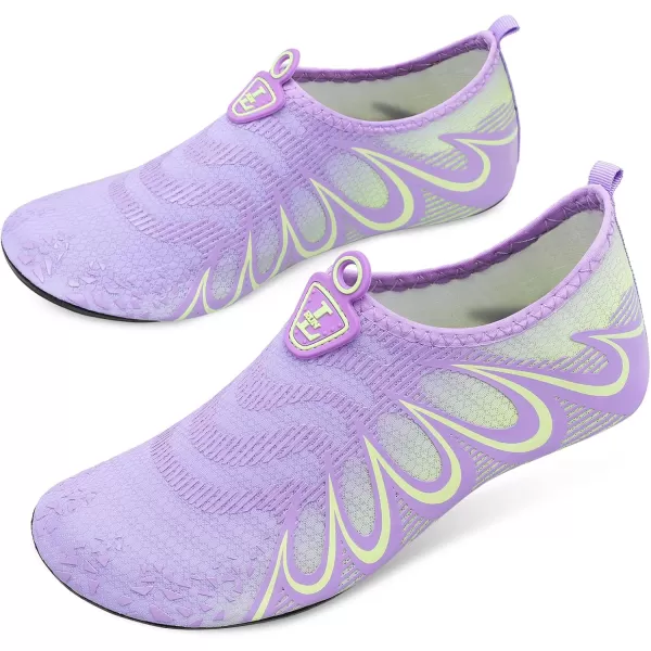 LRUN Women Water Shoes Mens Barefoot Skin Aqua Socks for Run Dive Surf Swim Beach Yoga Quick DryingG Purple Green