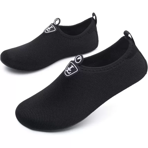LRUN Women Water Shoes Mens Barefoot Skin Aqua Socks for Run Dive Surf Swim Beach Yoga Quick DryingMeshblack