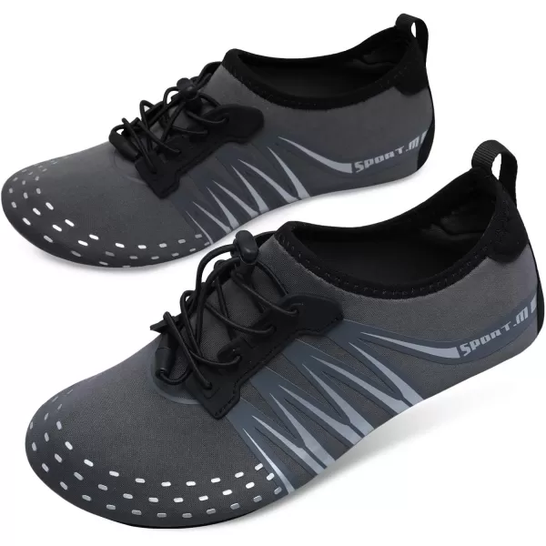 LRUN Women Water Shoes Mens Barefoot Skin Aqua Socks for Run Dive Surf Swim Beach Yoga Quick DryingStrip Grey Dot