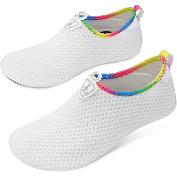 LRUN Women Water Shoes Mens Barefoot Skin Aqua Socks for Run Dive Surf Swim Beach Yoga Quick DryingWhite Holes