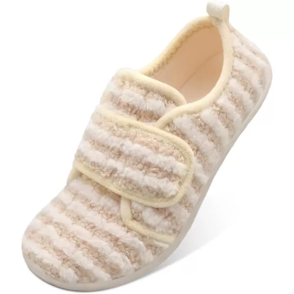 LRUN Barefoot Womens Men Slippers Soft House Slippers for Women Indoor and Outdoor Adjustable Mens Home Shoes Lightweight Bedroom SlippersBeige Stripes