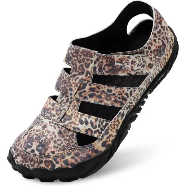 LRUN Flat Sandals Barefoot Platform Shoes Athletic Sports Sandals Walking Shoes for Women Men Indoor Outdoor SneakerLeopard