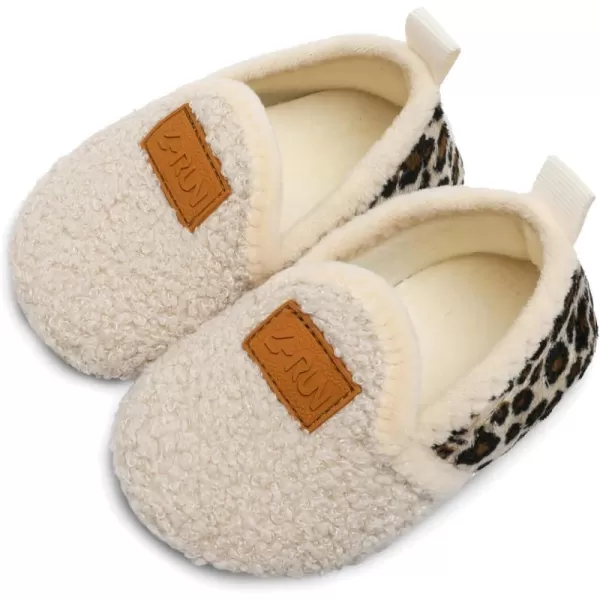 LRUN Toddler Boys Girls House Slippers Indoor Home Shoes Warm Slipper Socks for Kids Baby Soft Winter Warm Walking ShoesAbeige Leopard