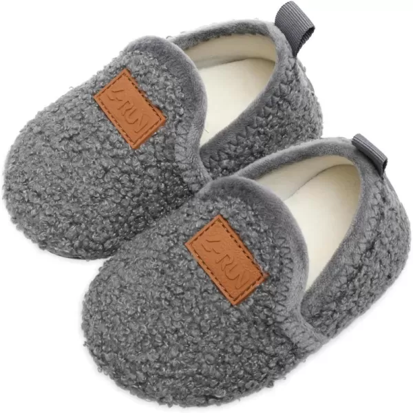 LRUN Toddler Boys Girls House Slippers Indoor Home Shoes Warm Slipper Socks for Kids Baby Soft Winter Warm Walking ShoesBgrey