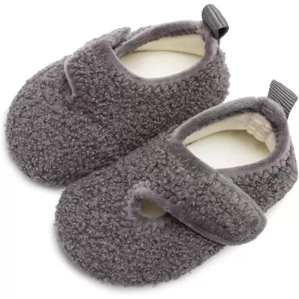 LRUN Toddler Boys Girls House Slippers Indoor Home Shoes Warm Slipper Socks for Kids Baby Soft Winter Warm Walking ShoesBgrey Strip