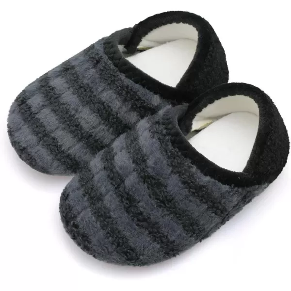 LRUN Toddler Boys Girls House Slippers Indoor Home Shoes Warm Slipper Socks for Kids Baby Soft Winter Warm Walking ShoesBlack Grey Stripe