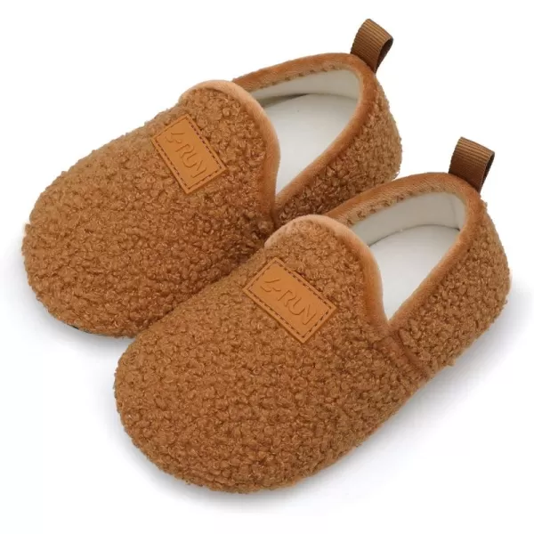LRUN Toddler Boys Girls House Slippers Indoor Home Shoes Warm Slipper Socks for Kids Baby Soft Winter Warm Walking ShoesBrown Curls