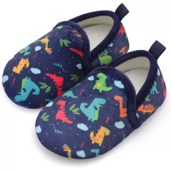 LRUN Toddler Boys Girls House Slippers Indoor Home Shoes Warm Slipper Socks for Kids Baby Soft Winter Warm Walking ShoesDark Blue Dinosaur