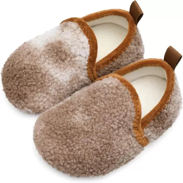 LRUN Toddler Boys Girls House Slippers Indoor Home Shoes Warm Slipper Socks for Kids Baby Soft Winter Warm Walking ShoesFbrown