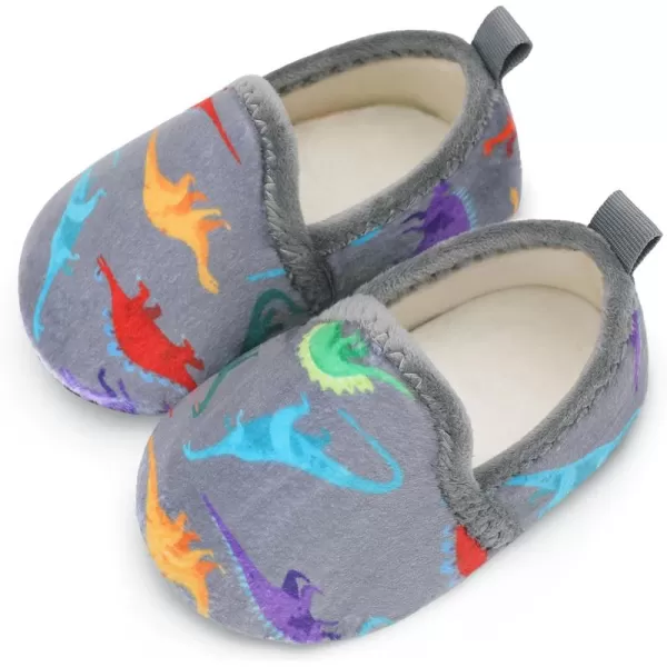 LRUN Toddler Boys Girls House Slippers Indoor Home Shoes Warm Slipper Socks for Kids Baby Soft Winter Warm Walking ShoesGrey Dinosaur