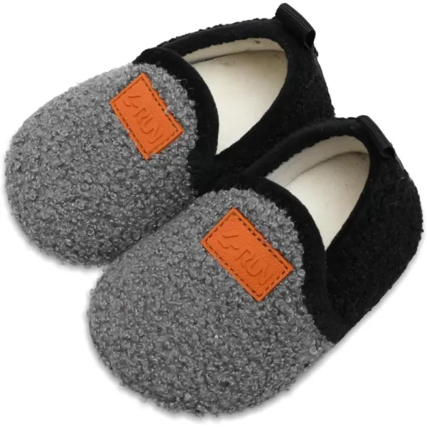 LRUN Toddler Boys Girls House Slippers Indoor Home Shoes Warm Slipper Socks for Kids Baby Soft Winter Warm Walking ShoesLgrey Black