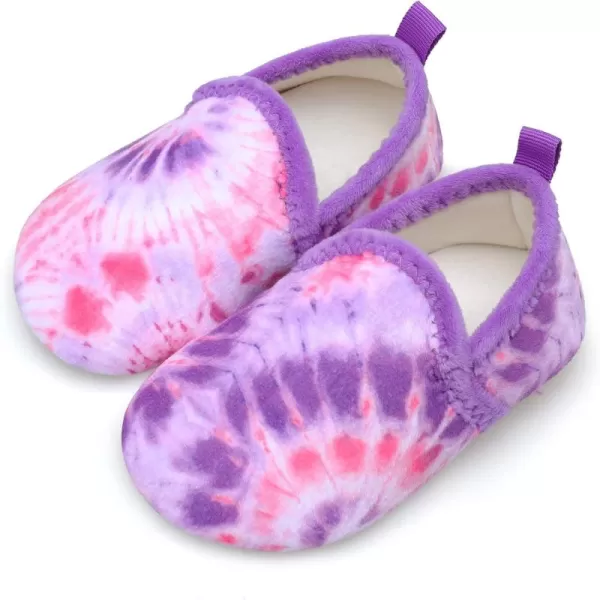 LRUN Toddler Boys Girls House Slippers Indoor Home Shoes Warm Slipper Socks for Kids Baby Soft Winter Warm Walking ShoesPurple Tie Die