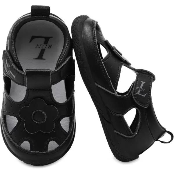 LRUN Toddler Mary Jane Shoes Girls Casual Barefoot Sandals Breathable Princess Dress Flats NonSlip Rubber Sole Infant First Walker Shoes for Outdoor IndoorBlack