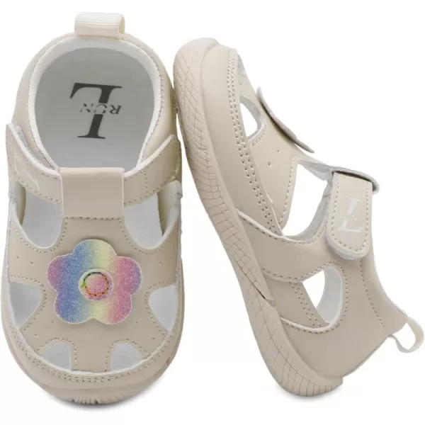 LRUN Toddler Mary Jane Shoes Girls Casual Barefoot Sandals Breathable Princess Dress Flats NonSlip Rubber Sole Infant First Walker Shoes for Outdoor IndoorBeige