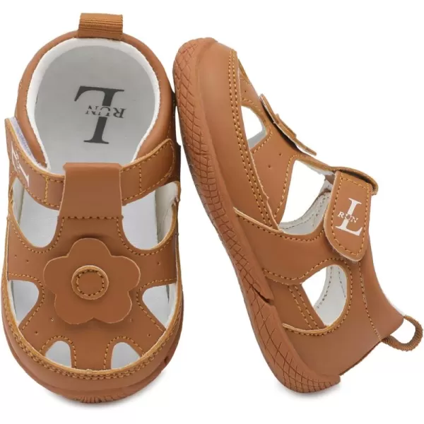 LRUN Toddler Mary Jane Shoes Girls Casual Barefoot Sandals Breathable Princess Dress Flats NonSlip Rubber Sole Infant First Walker Shoes for Outdoor IndoorBrown