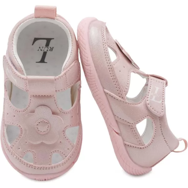 LRUN Toddler Mary Jane Shoes Girls Casual Barefoot Sandals Breathable Princess Dress Flats NonSlip Rubber Sole Infant First Walker Shoes for Outdoor IndoorPink