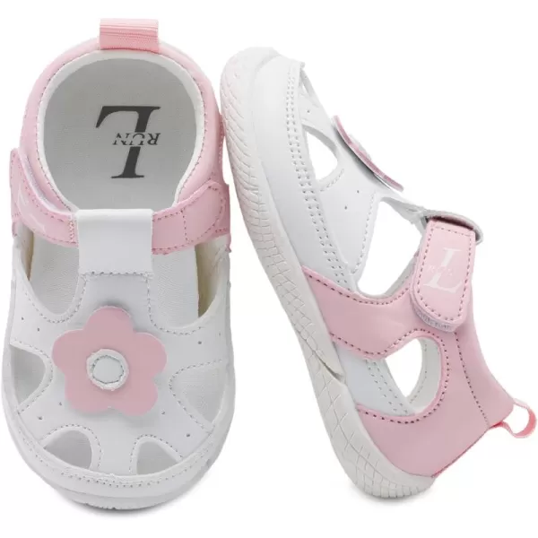 LRUN Toddler Mary Jane Shoes Girls Casual Barefoot Sandals Breathable Princess Dress Flats NonSlip Rubber Sole Infant First Walker Shoes for Outdoor IndoorWhite Pink