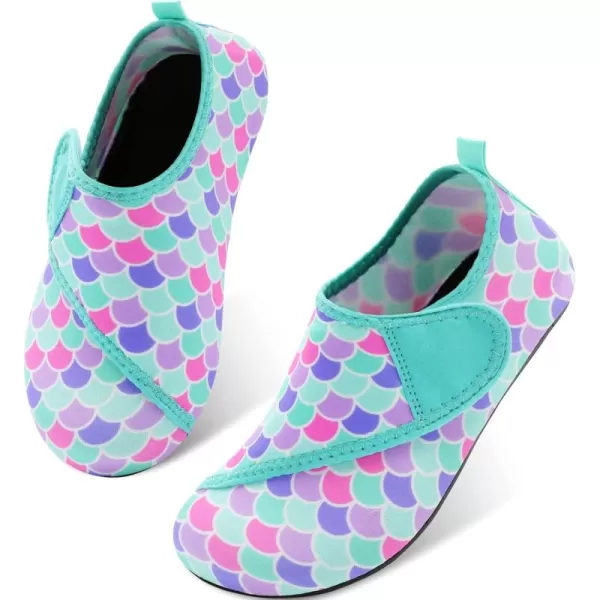 LRUN Toddler Water Shoes Barefoot Aqua Socks Kids Swim Shoes for Beach Pool Surfing YogaBlue Fish Scale
