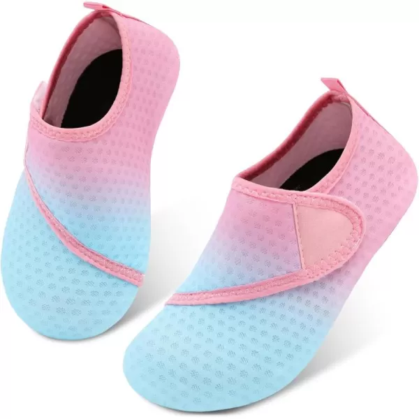 LRUN Toddler Water Shoes Barefoot Aqua Socks Kids Swim Shoes for Beach Pool Surfing YogaBlue Pink